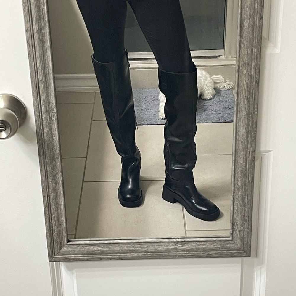 Zara Black Knee-High Leather Boots